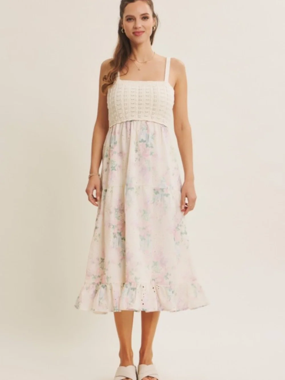 Dreamiest Crochet Twofer Midi Dress With Eyeelt - Picture 2 of 6
